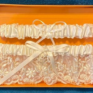 Ivory Satin and Lace Bridal Garter Set